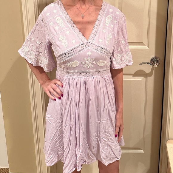 Lavender Embroidered Women's Dress - Picture 2 of 5